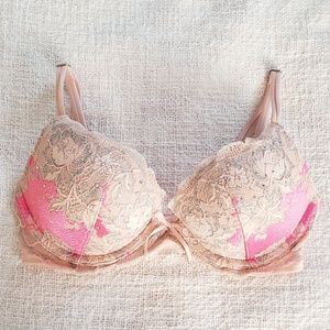 VS pink lace and rhinestone push up bra